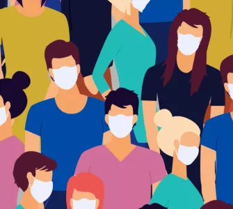 Illustration d'une foule de gens portant le masque