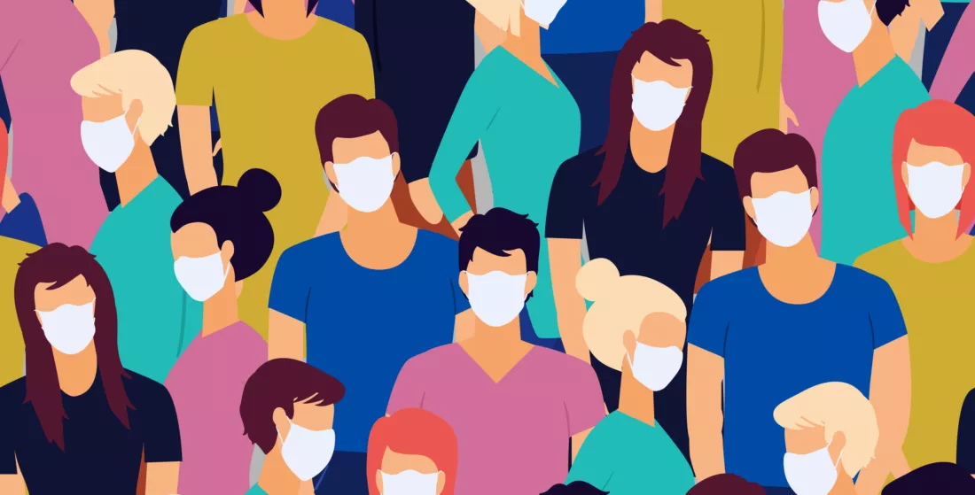 Illustration d'une foule de gens portant le masque